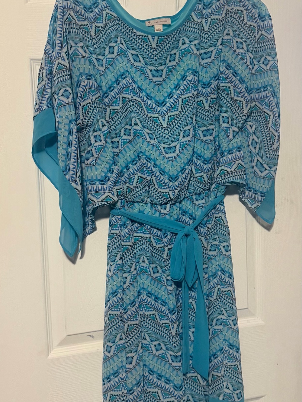 Turquoise Geometric Print Belted Maxi Dress